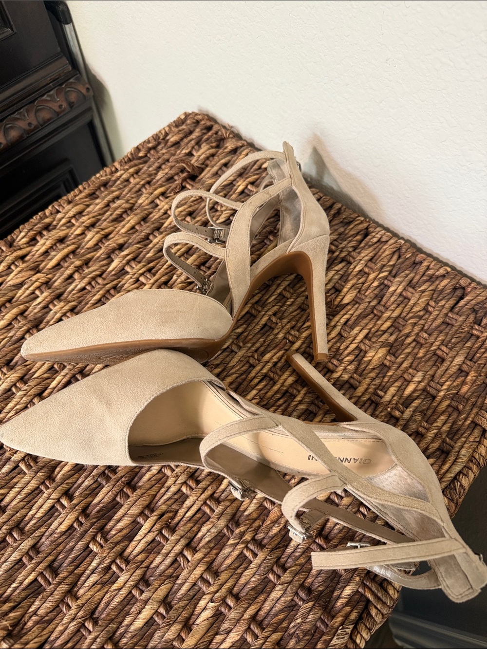 Gianni Bini Pointed-Toe Strappy Stiletto Heels in Beige - Picture 11 of 12